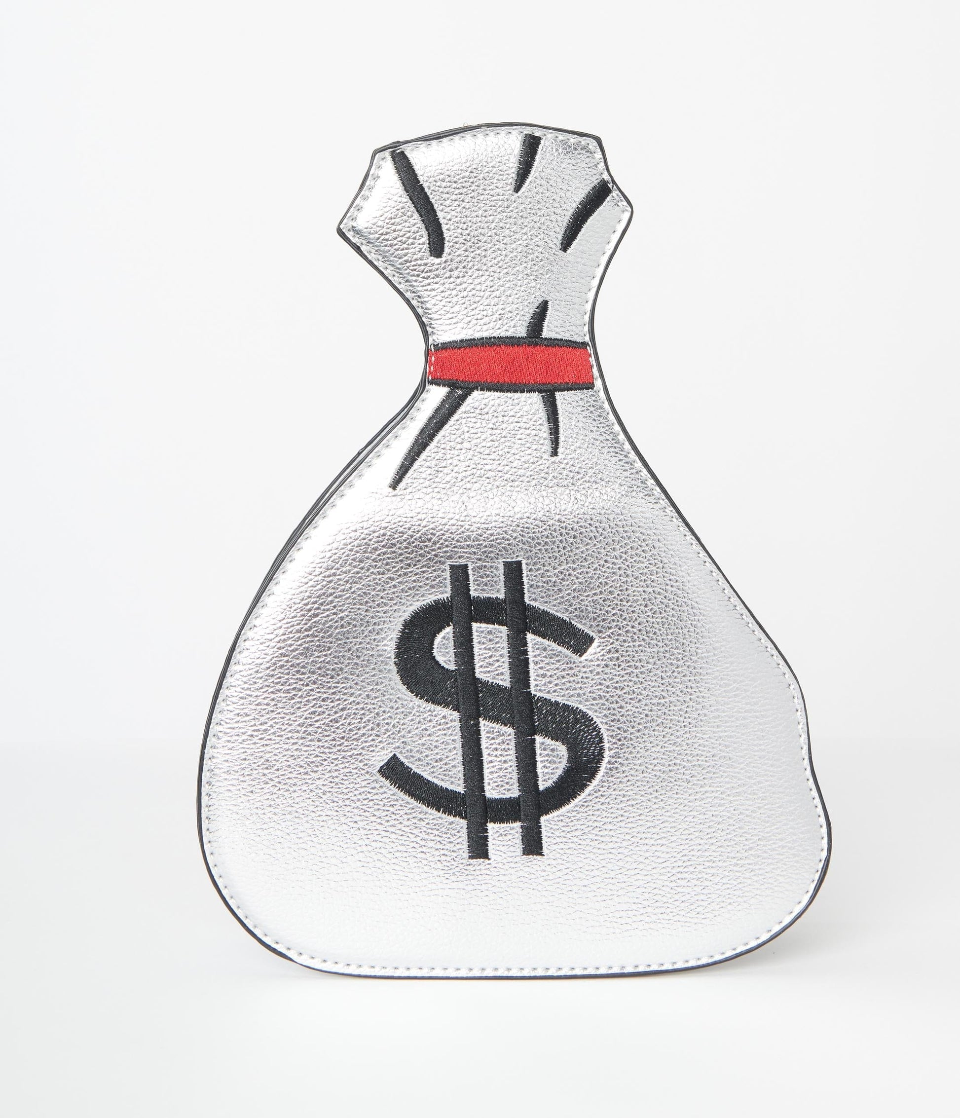 Silver Leatherette Money Sack Handbag