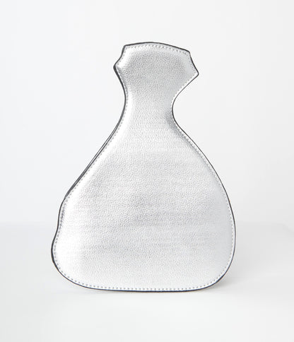 Silver Leatherette Money Sack Handbag