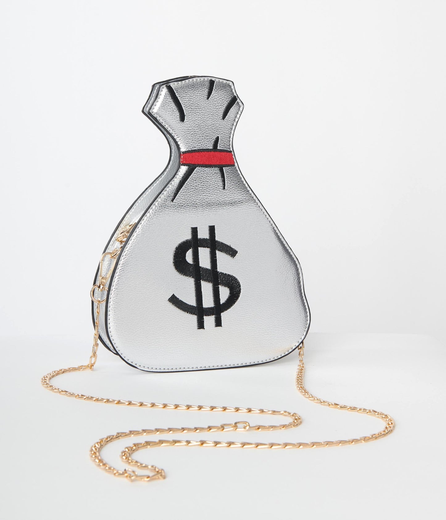 Silver Leatherette Money Sack Handbag