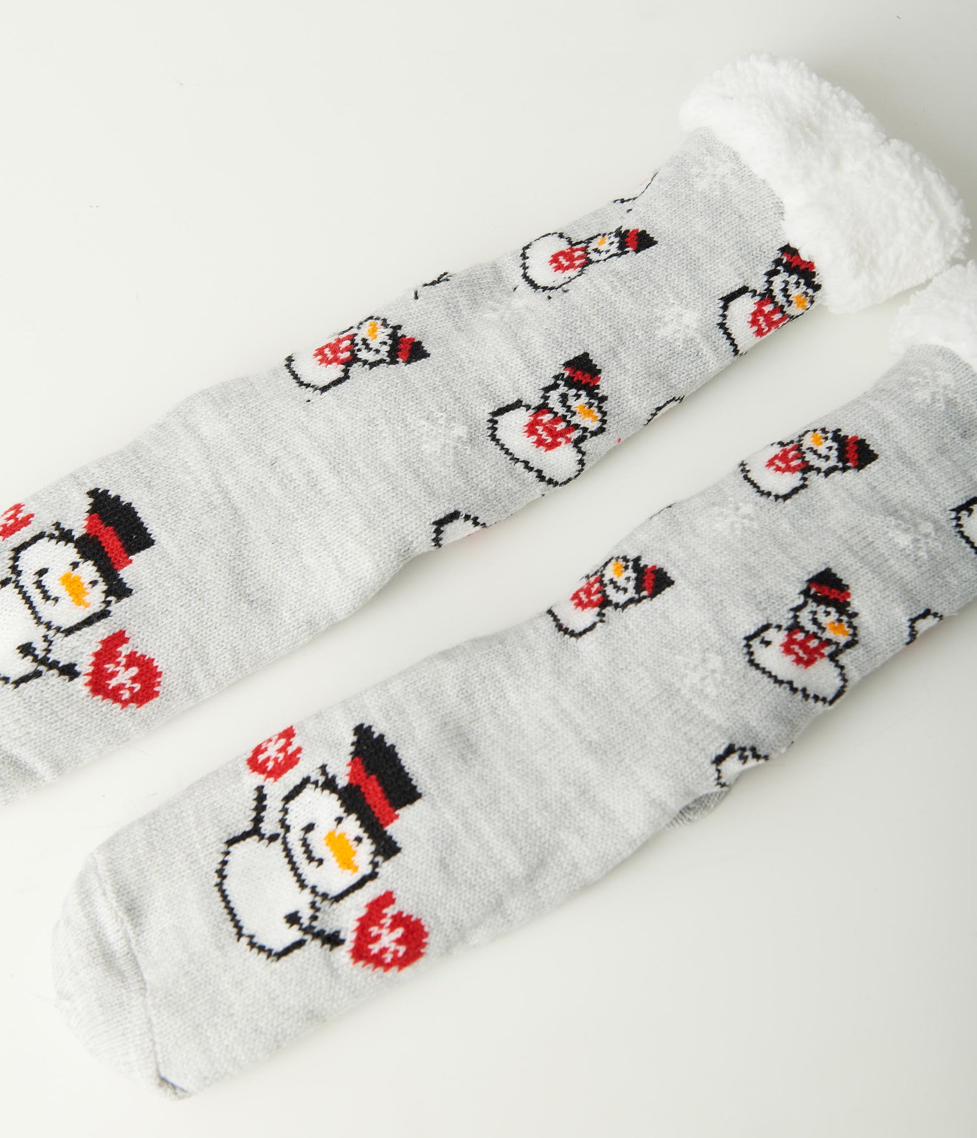 Grey Snowman Non Slip Fuzzy Socks