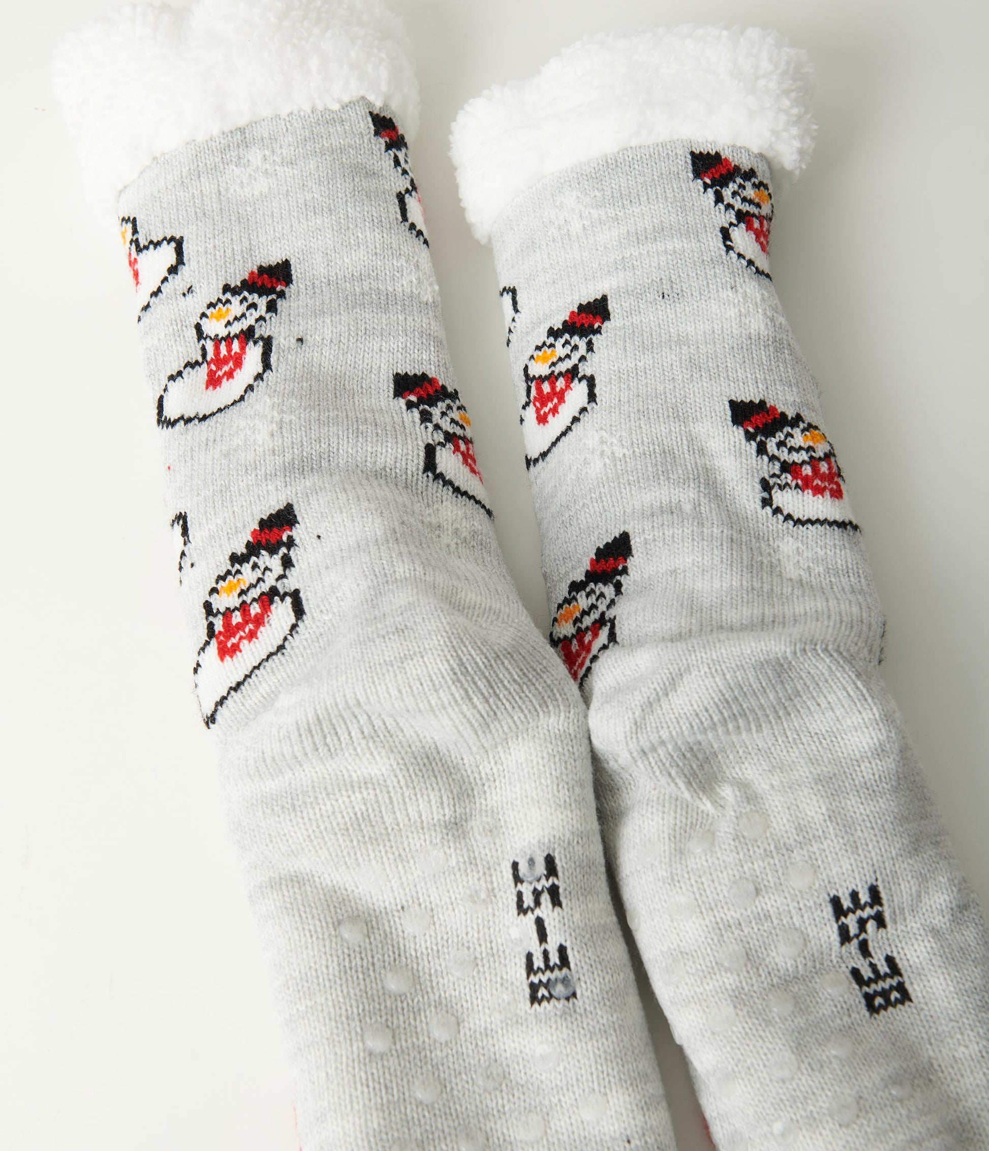 Grey Snowman Non Slip Fuzzy Socks