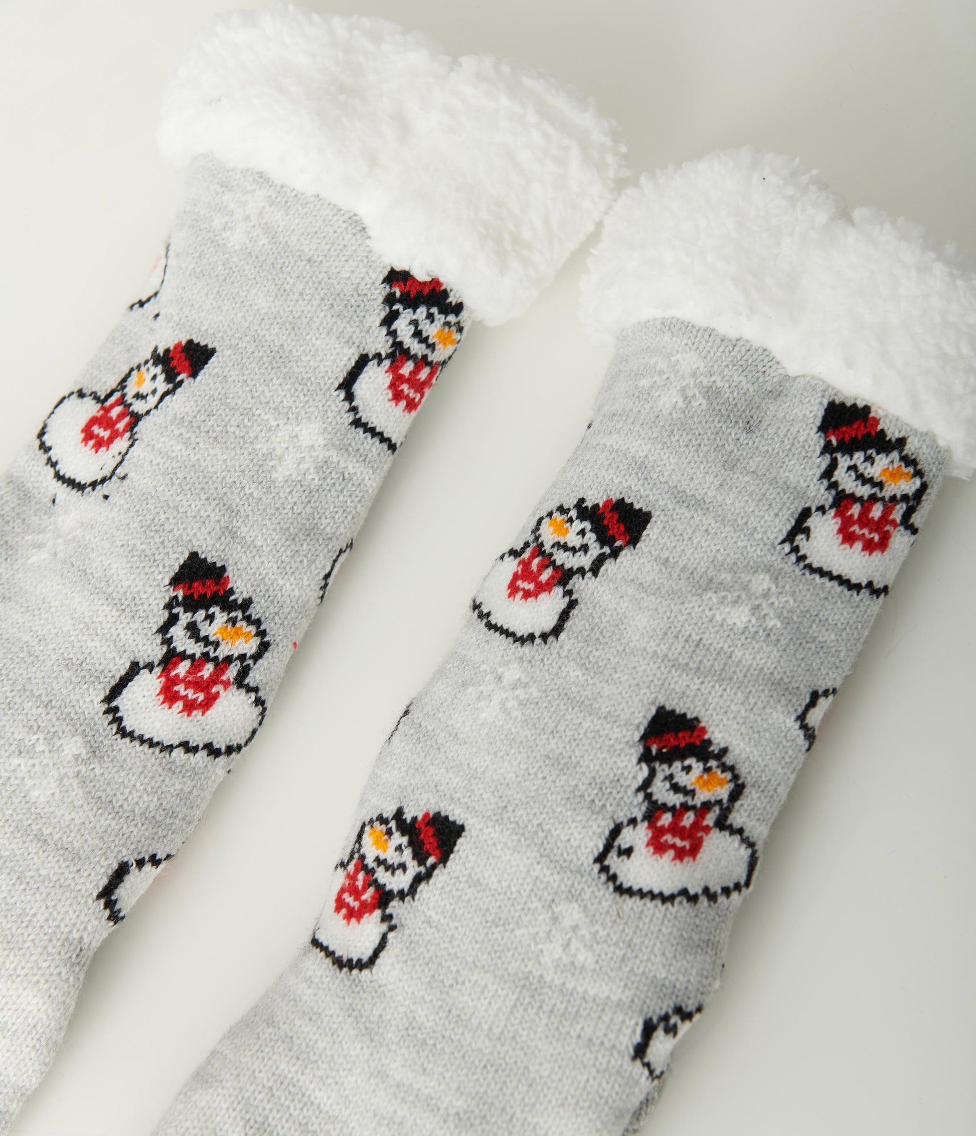 Grey Snowman Non Slip Fuzzy Socks