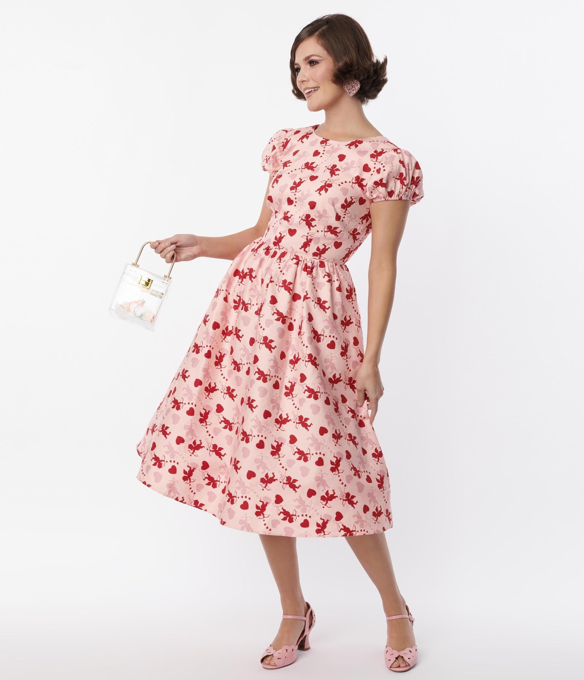 Collectif Pink Demira Cupid Swing Dress