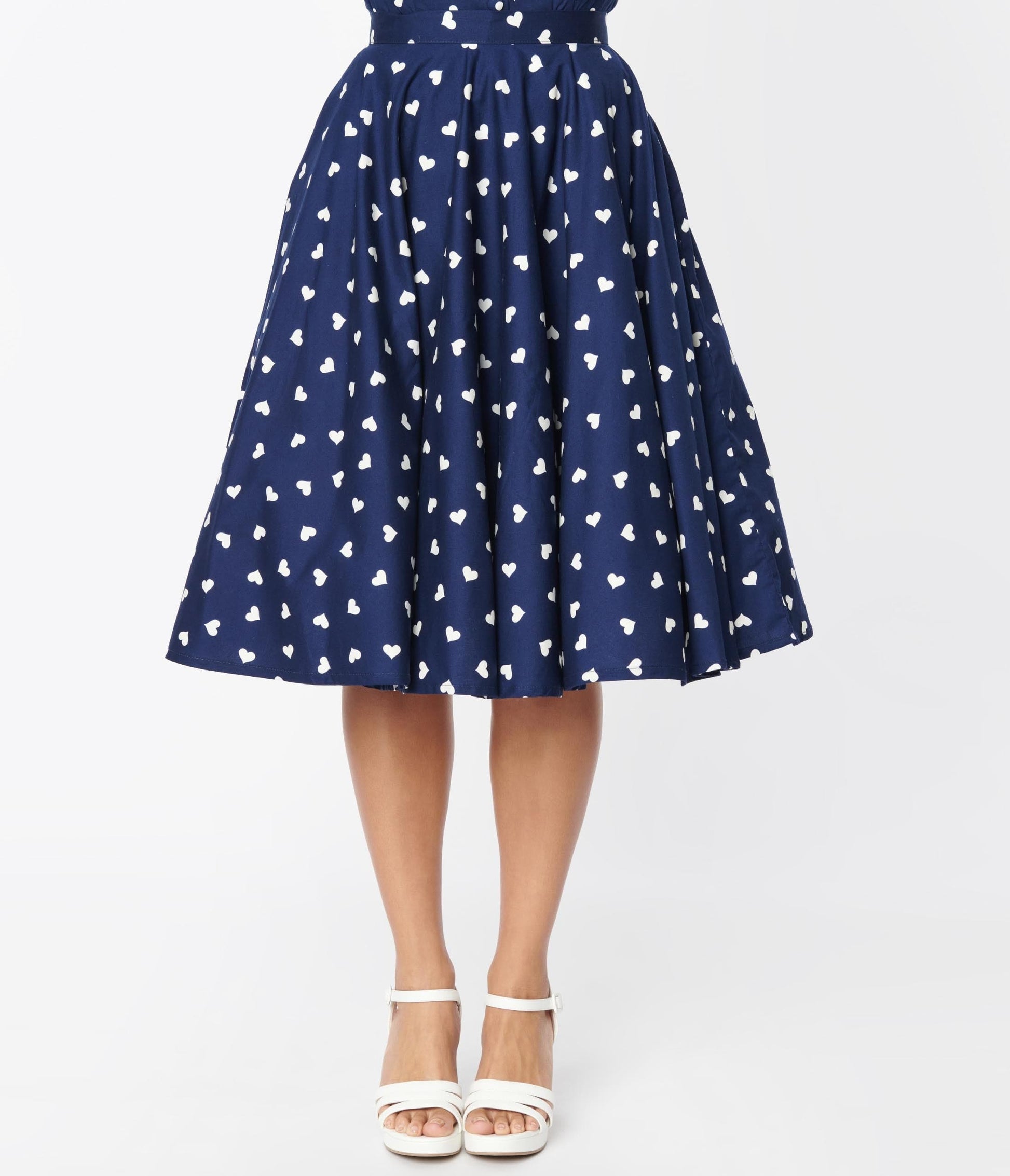 Magnolia Place Navy & White Heart Swing Skirt