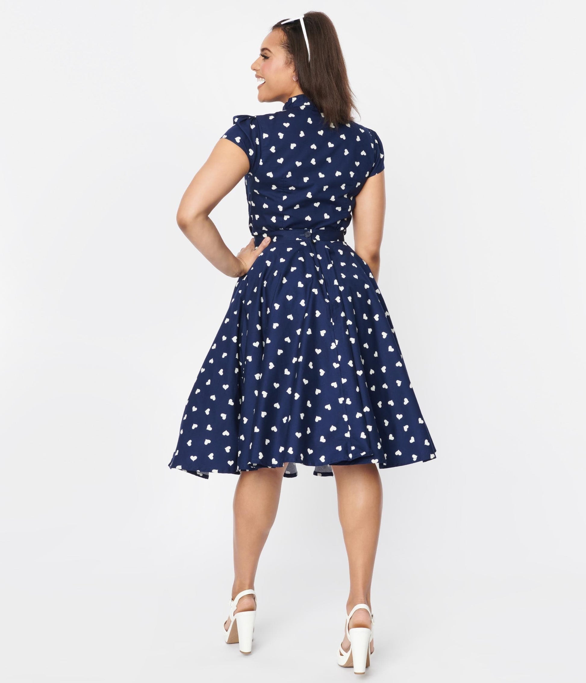 Magnolia Place Navy & White Heart Swing Skirt