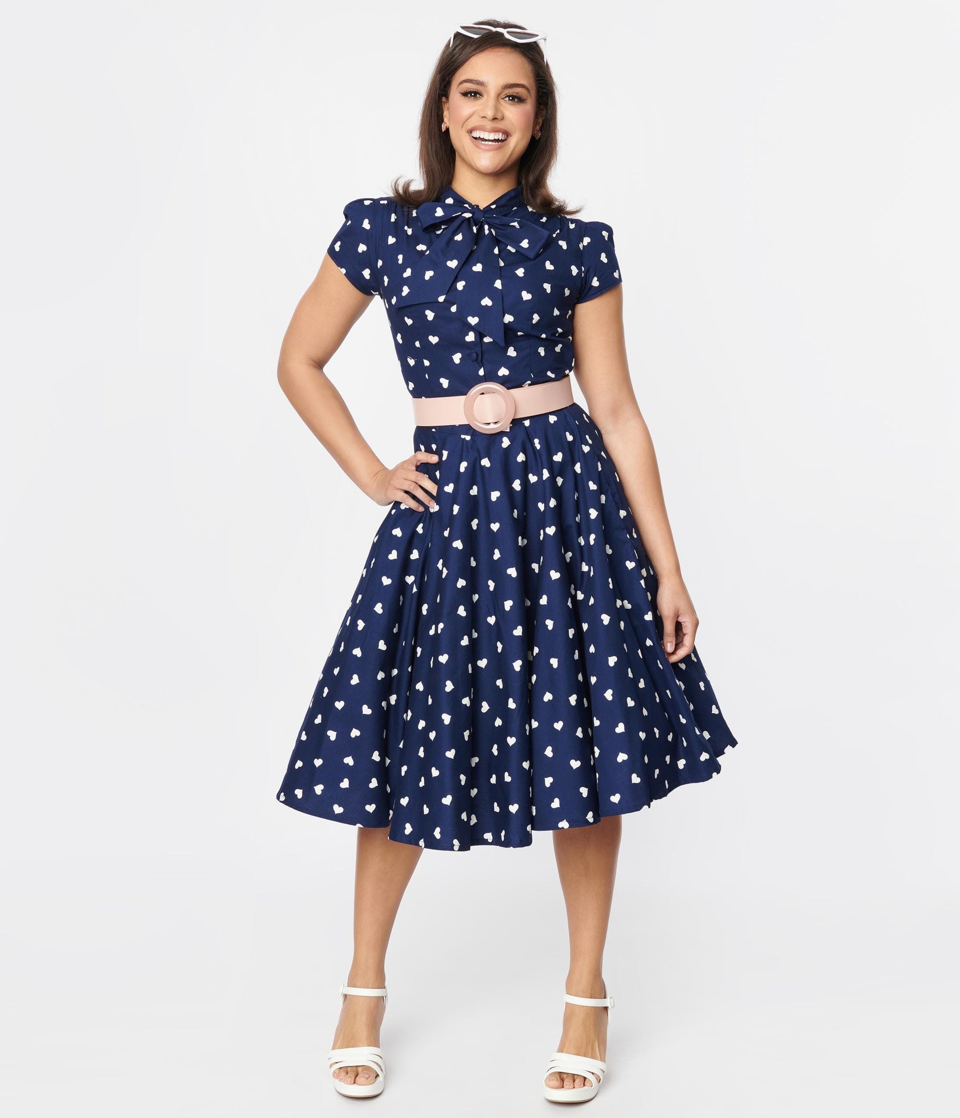 Magnolia Place Navy & White Heart Swing Skirt