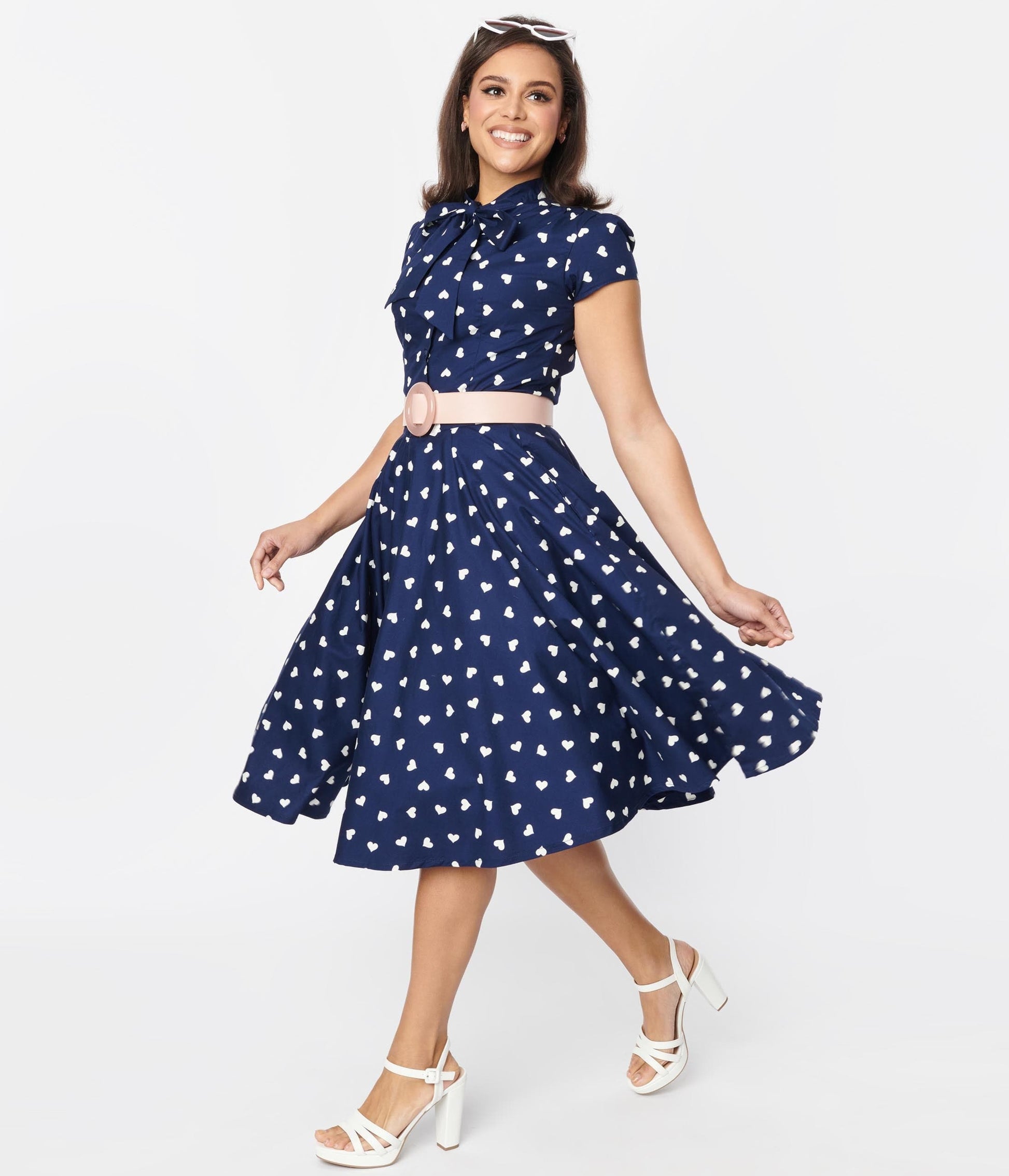 Magnolia Place Navy & White Heart Swing Skirt