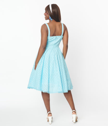 Vintage Style Sky Blue Eyelet Valerie Swing Dress