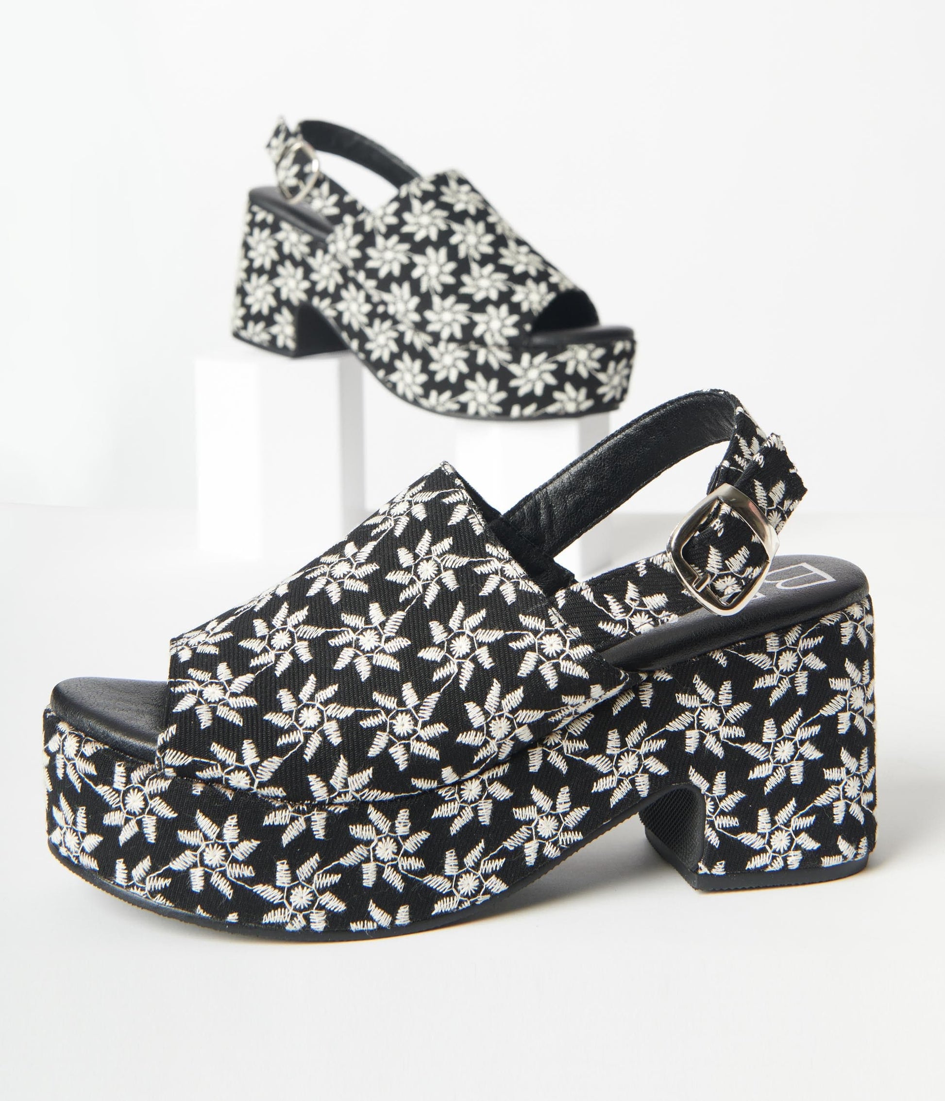 Black Daisy Platform Mules