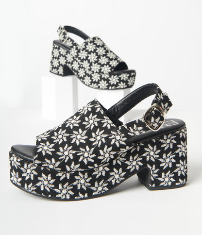 Black Daisy Platform Mules