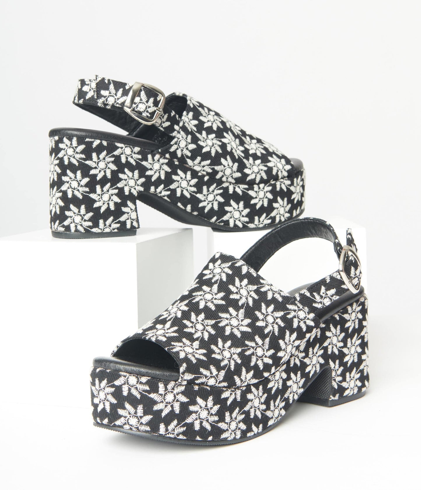 Black Daisy Platform Mules