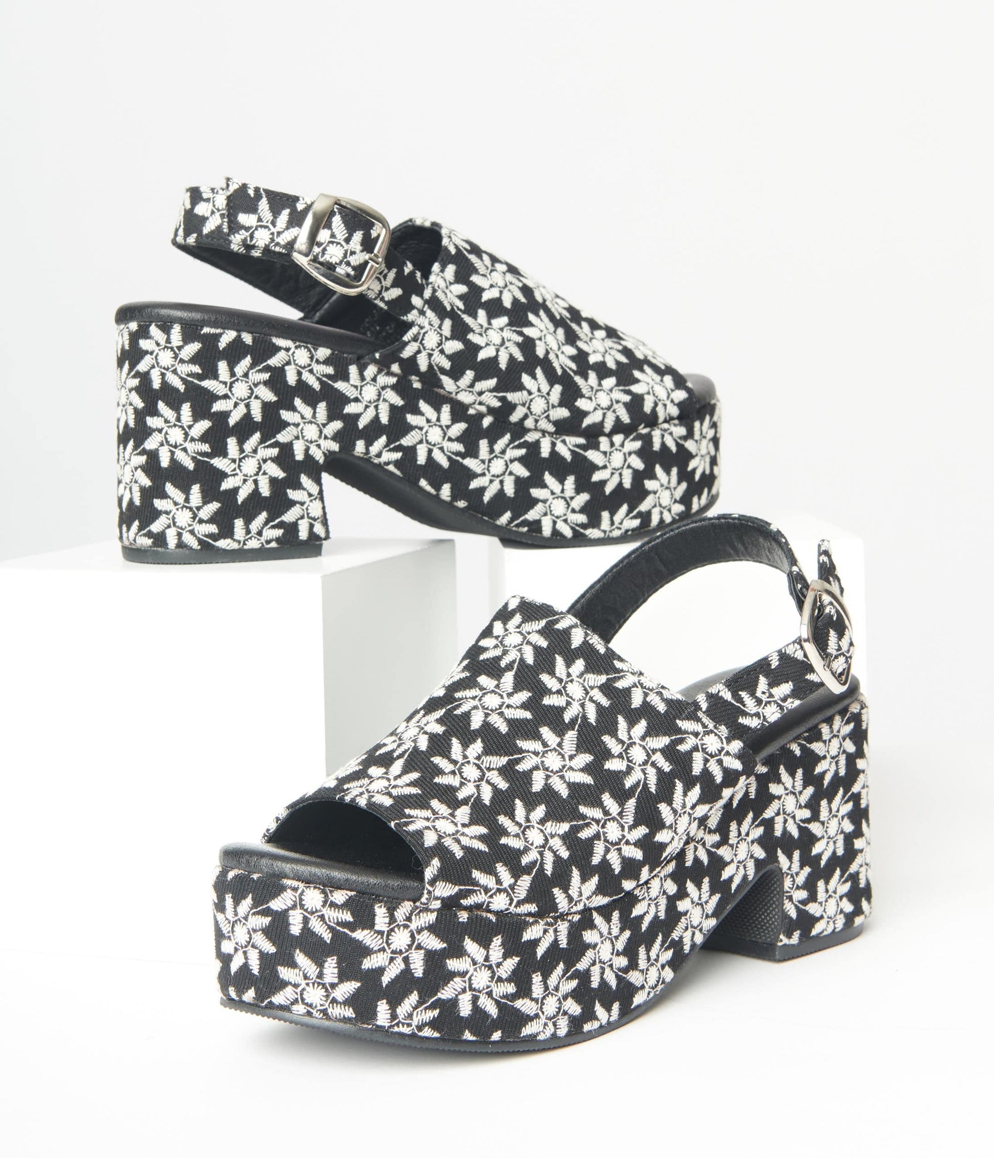 Black Daisy Platform Mules