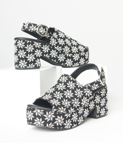 Black Daisy Platform Mules