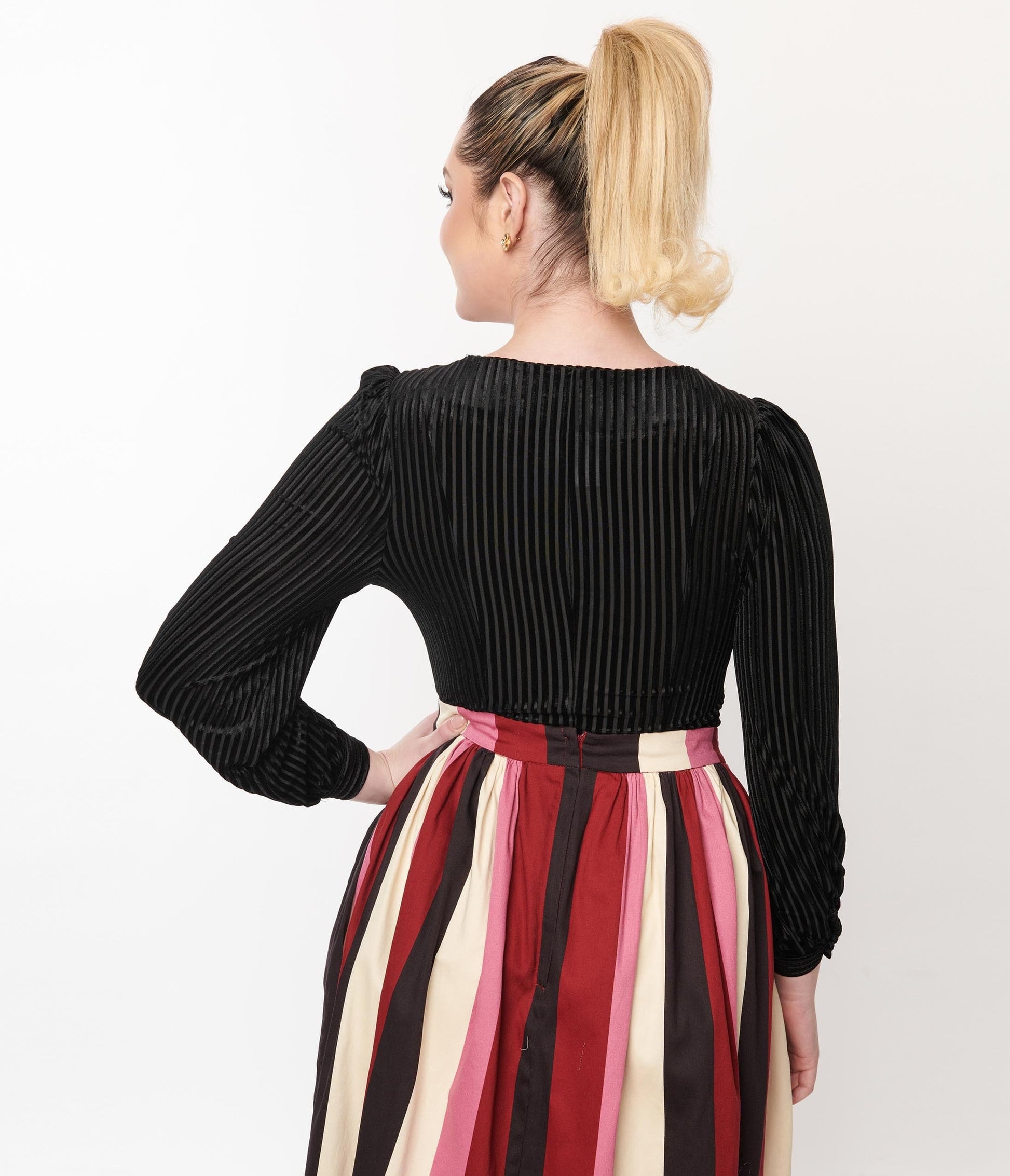 Black Stripe Velvet Top