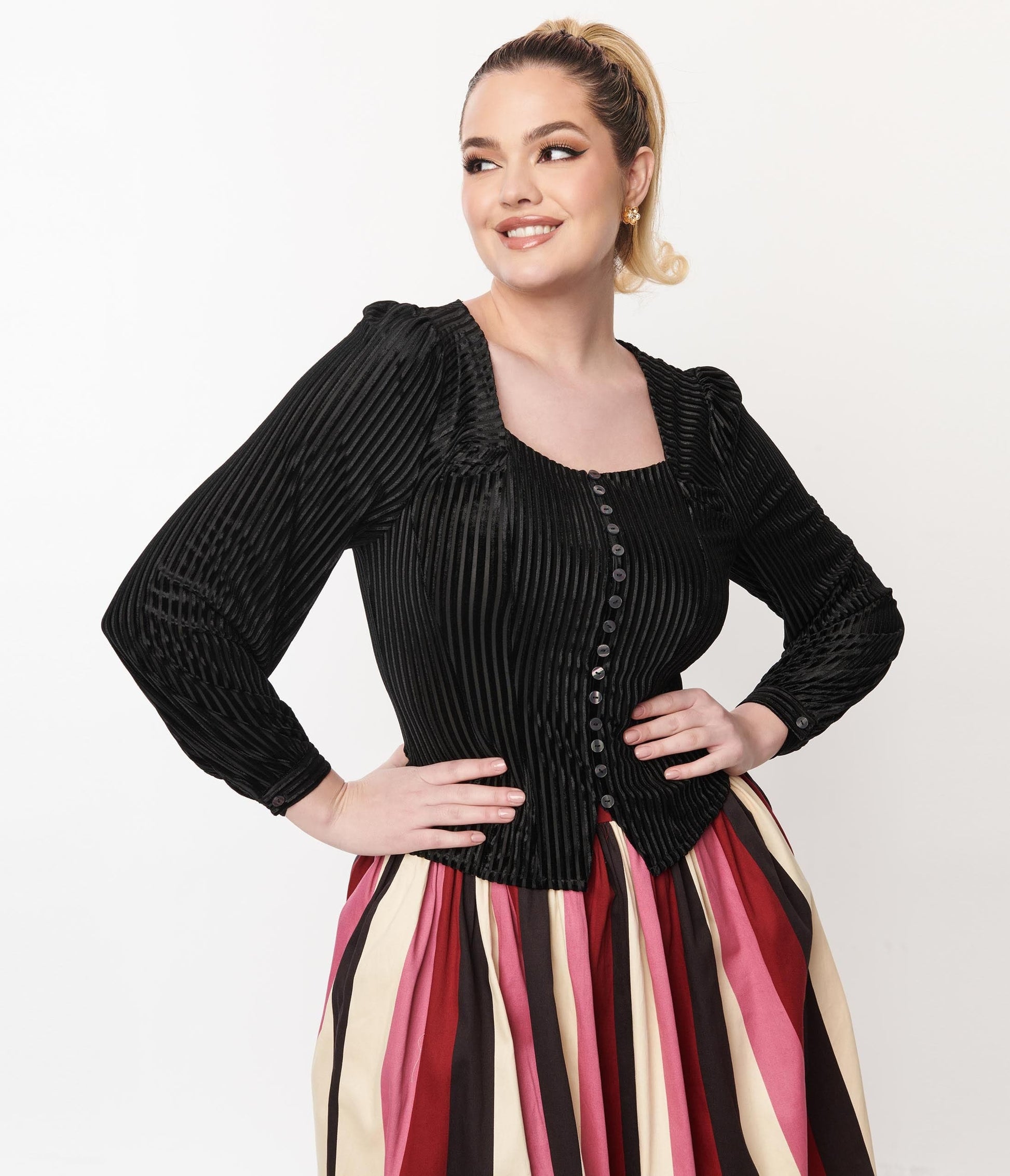 Black Stripe Velvet Top