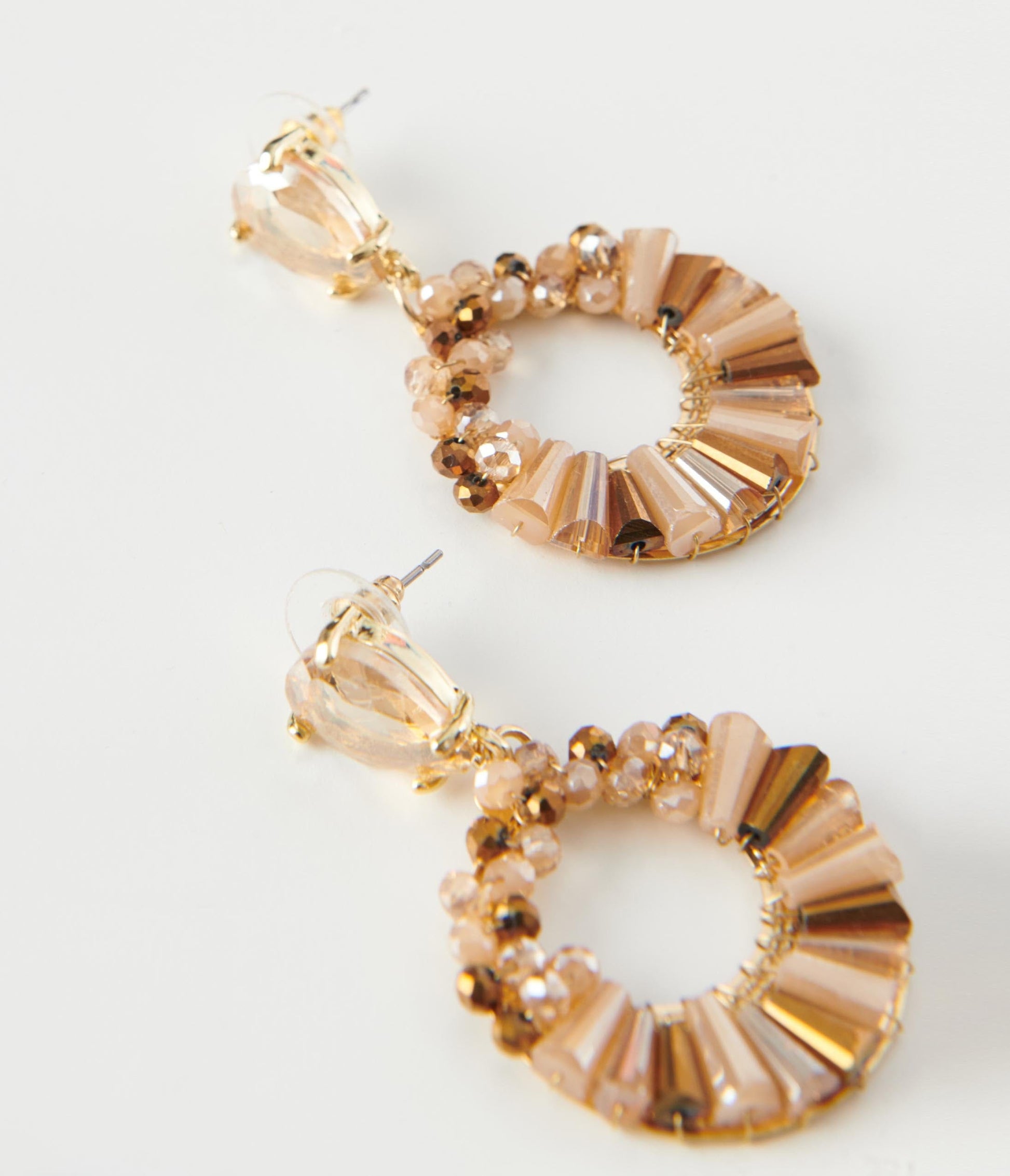 Neutral Tone Round Beaded Dangle Earrings
