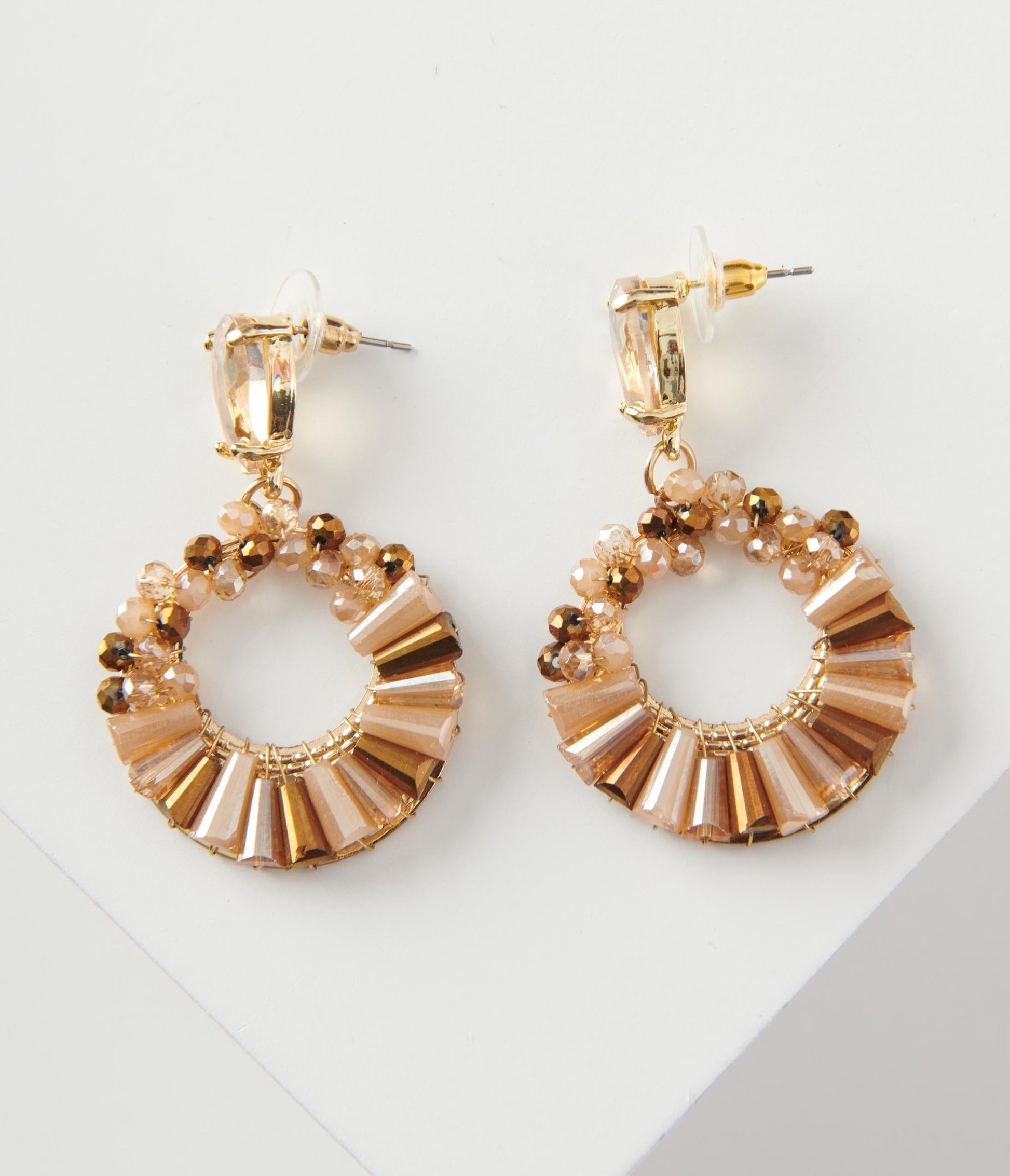 Neutral Tone Round Beaded Dangle Earrings