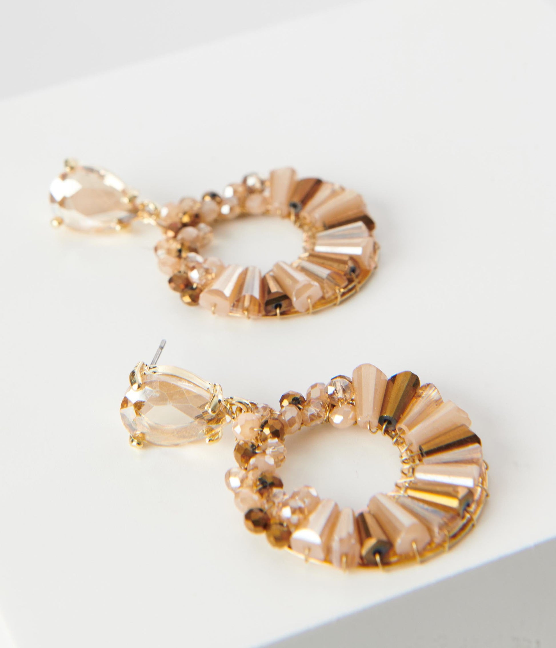 Neutral Tone Round Beaded Dangle Earrings