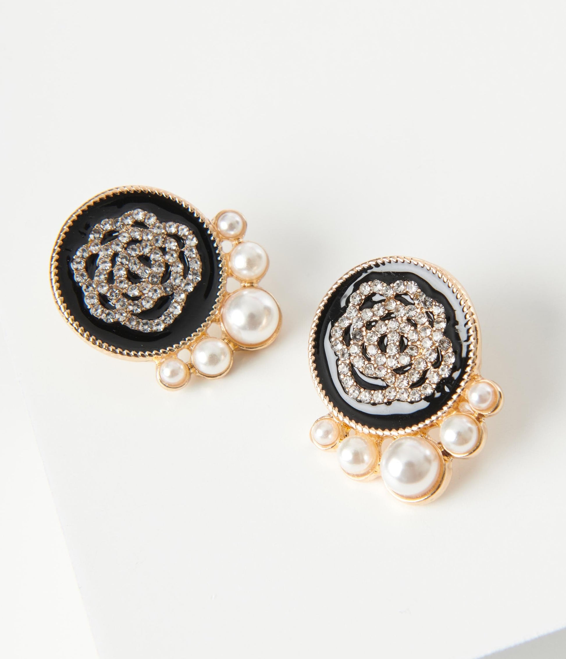 Black & Gold Round Pearl Earrings