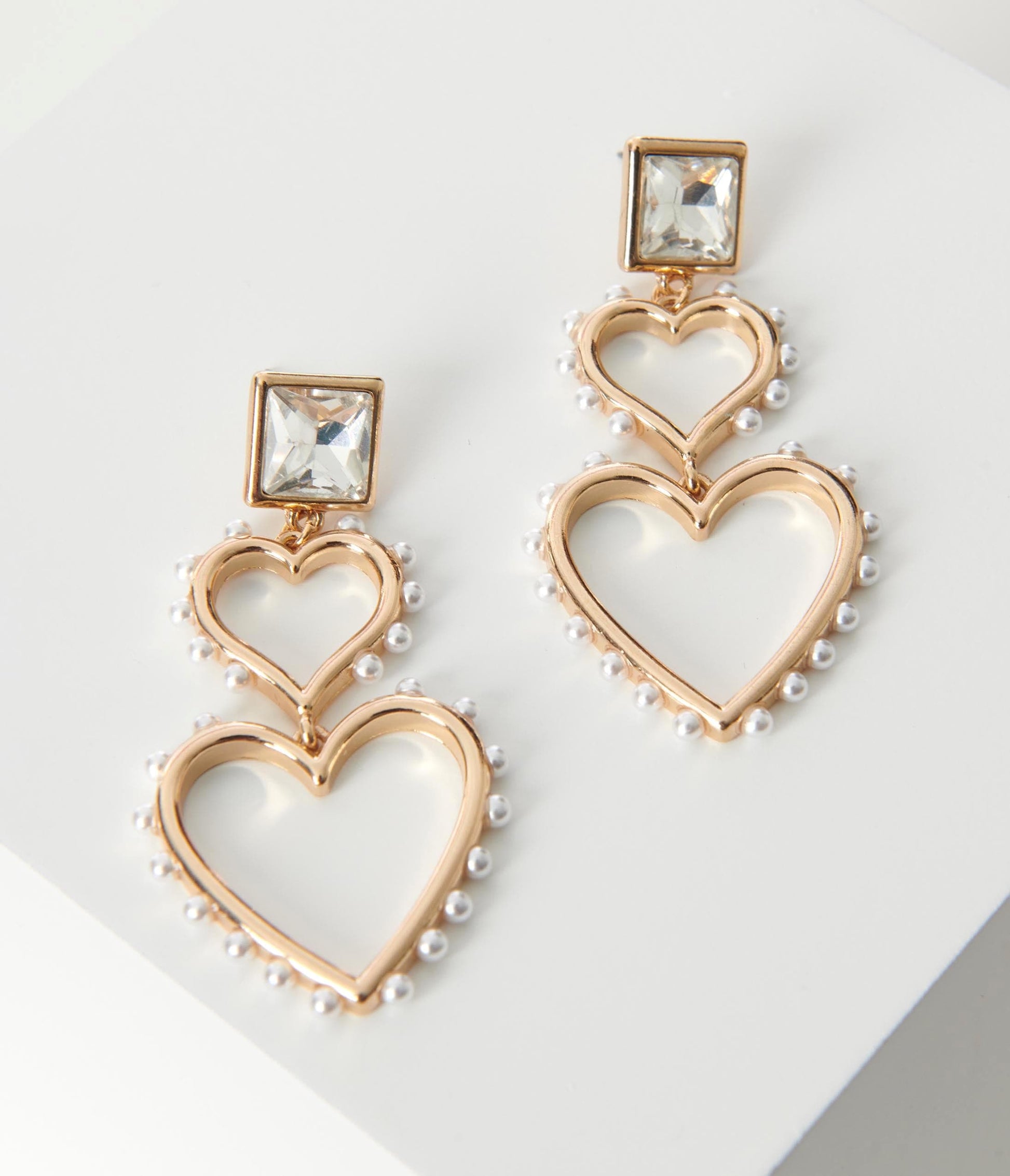 Gold Double Heart Crystal Earrings