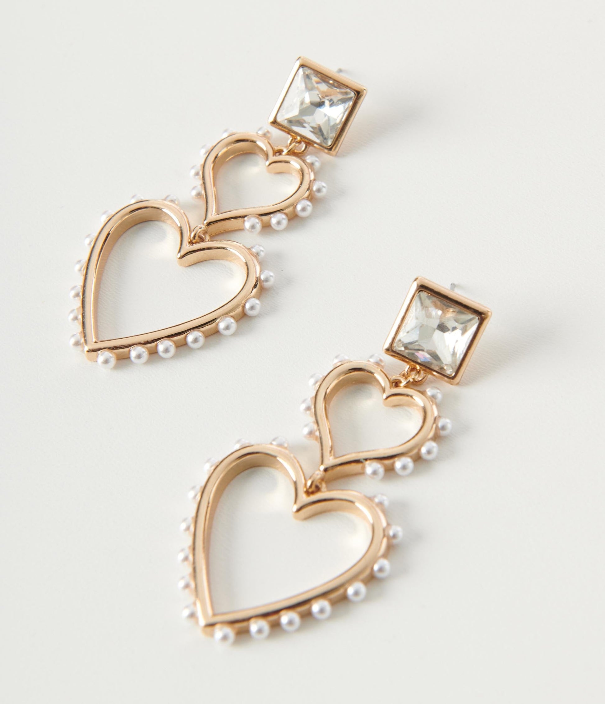 Gold Double Heart Crystal Earrings