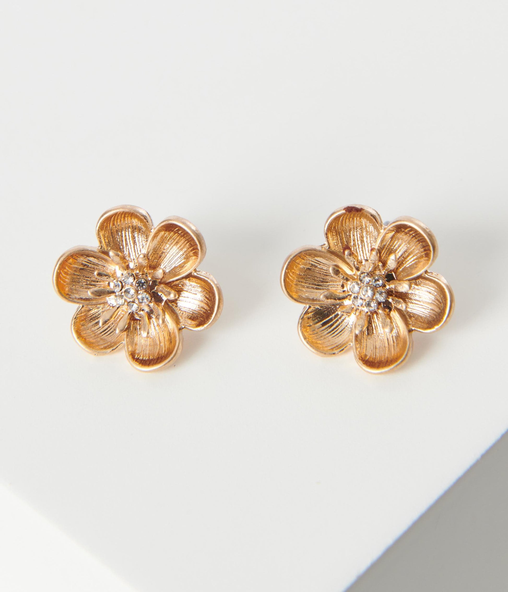Gold Flower Crystal Center Earrings