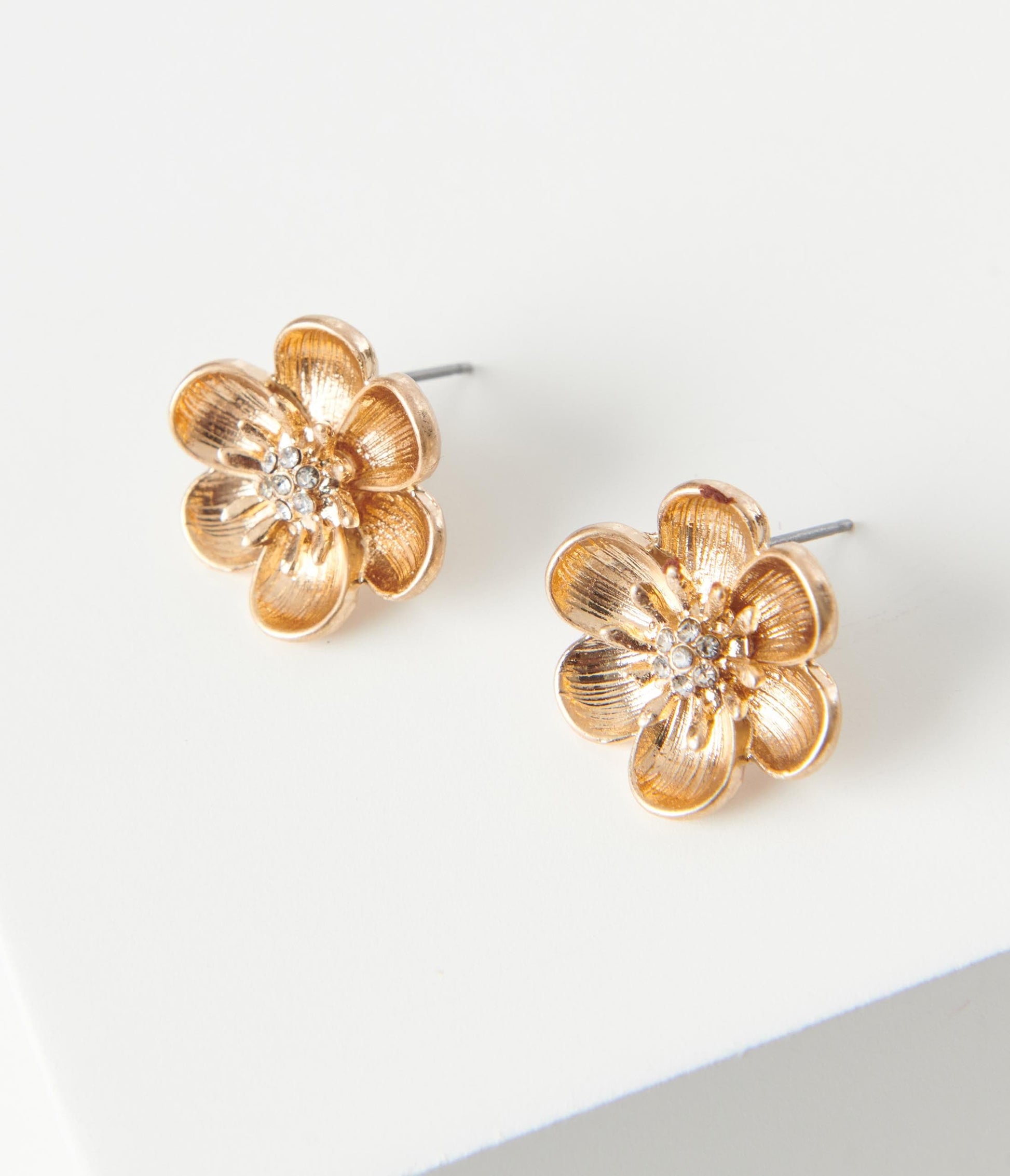 Gold Flower Crystal Center Earrings