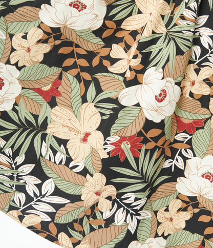 Hell Bunny Black Tropical Print Adelaida Crop Top