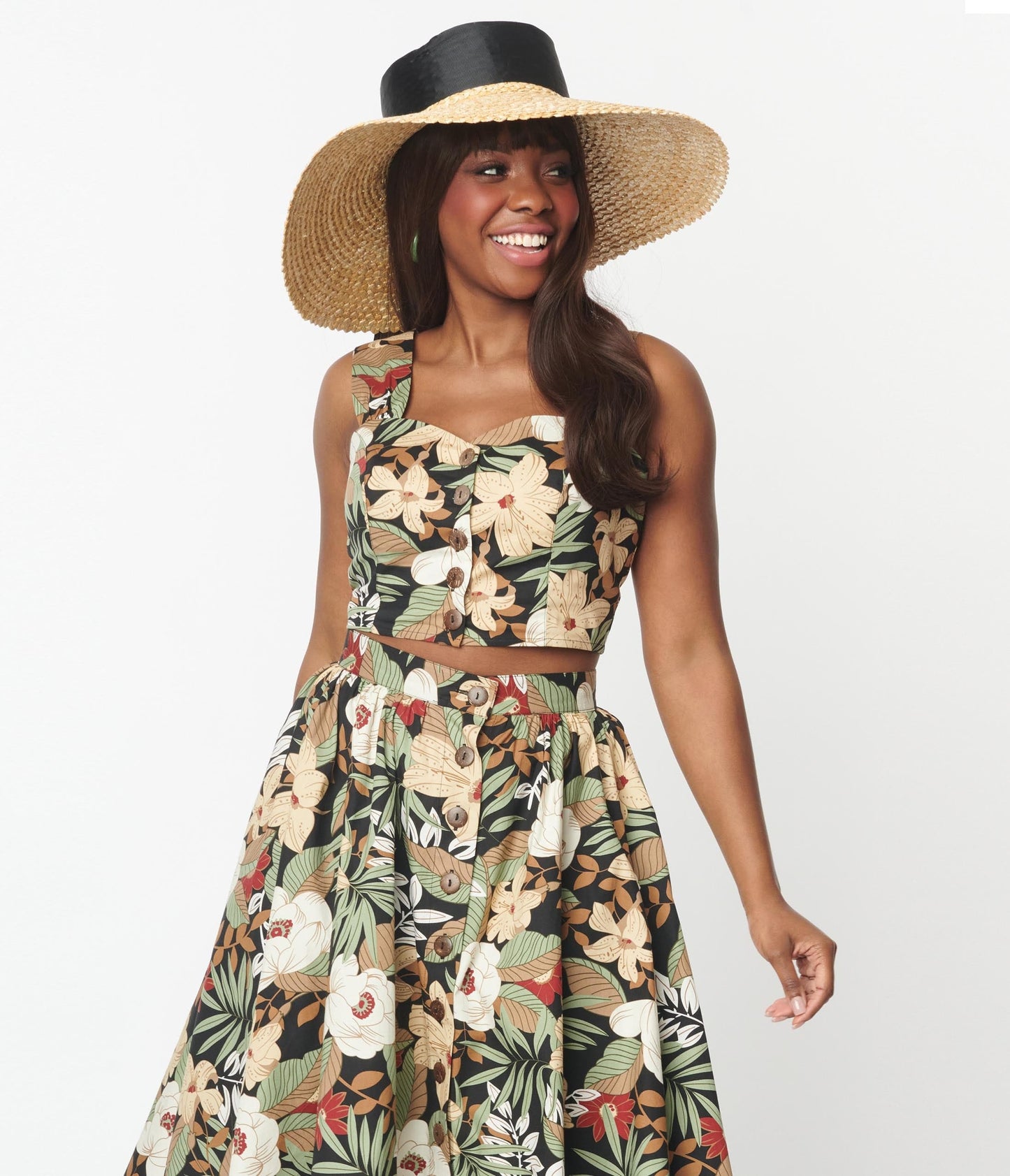 Hell Bunny Black Tropical Print Adelaida Crop Top