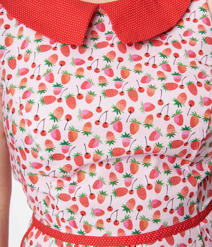 Retrolicious Red & Pink Strawberry Collared Fit & Flare Dress