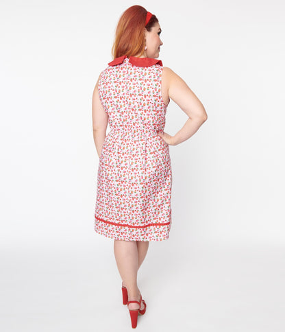 Retrolicious Red & Pink Strawberry Collared Fit & Flare Dress