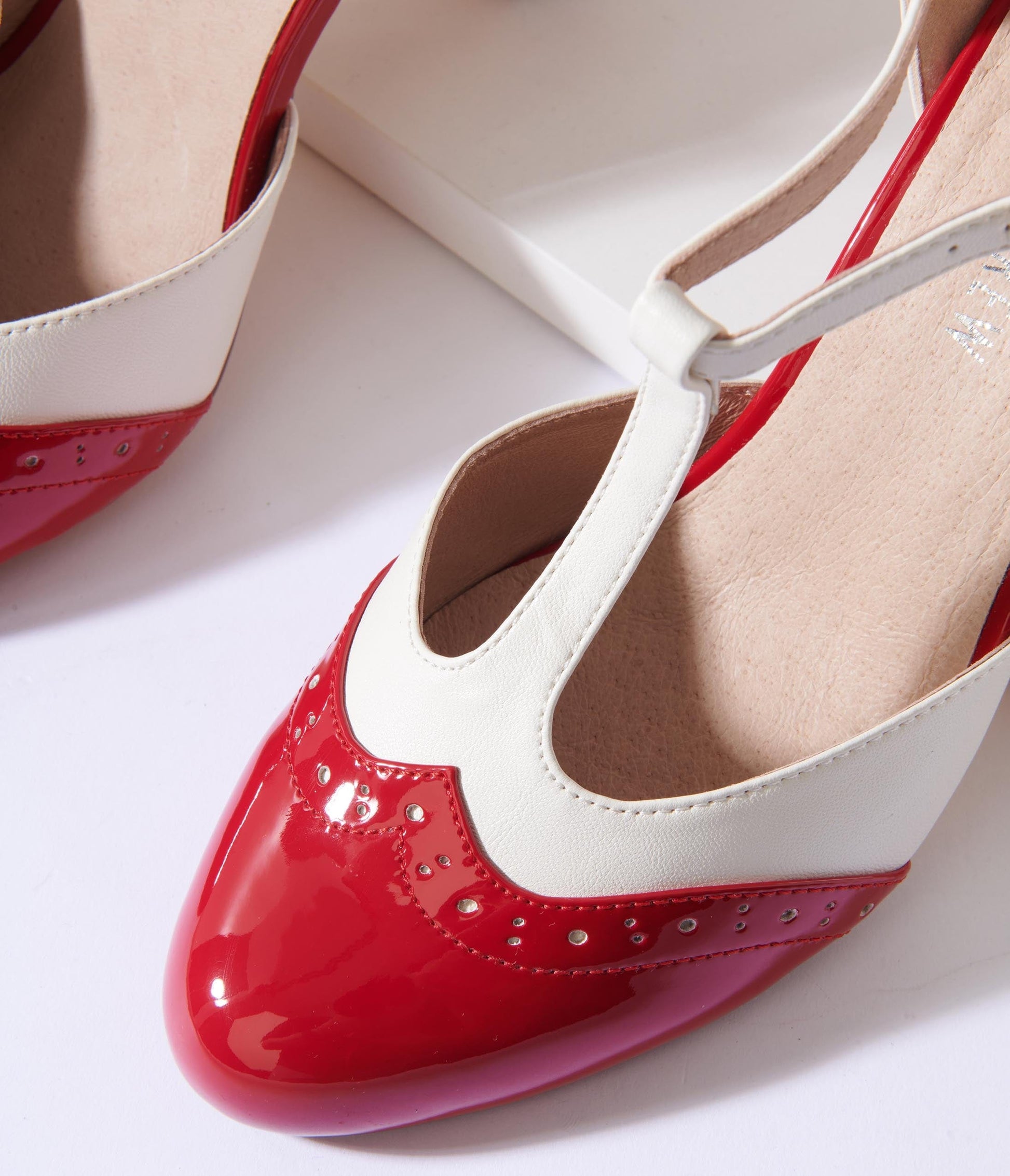 Red and Ivory Flapper T-Strap Heels