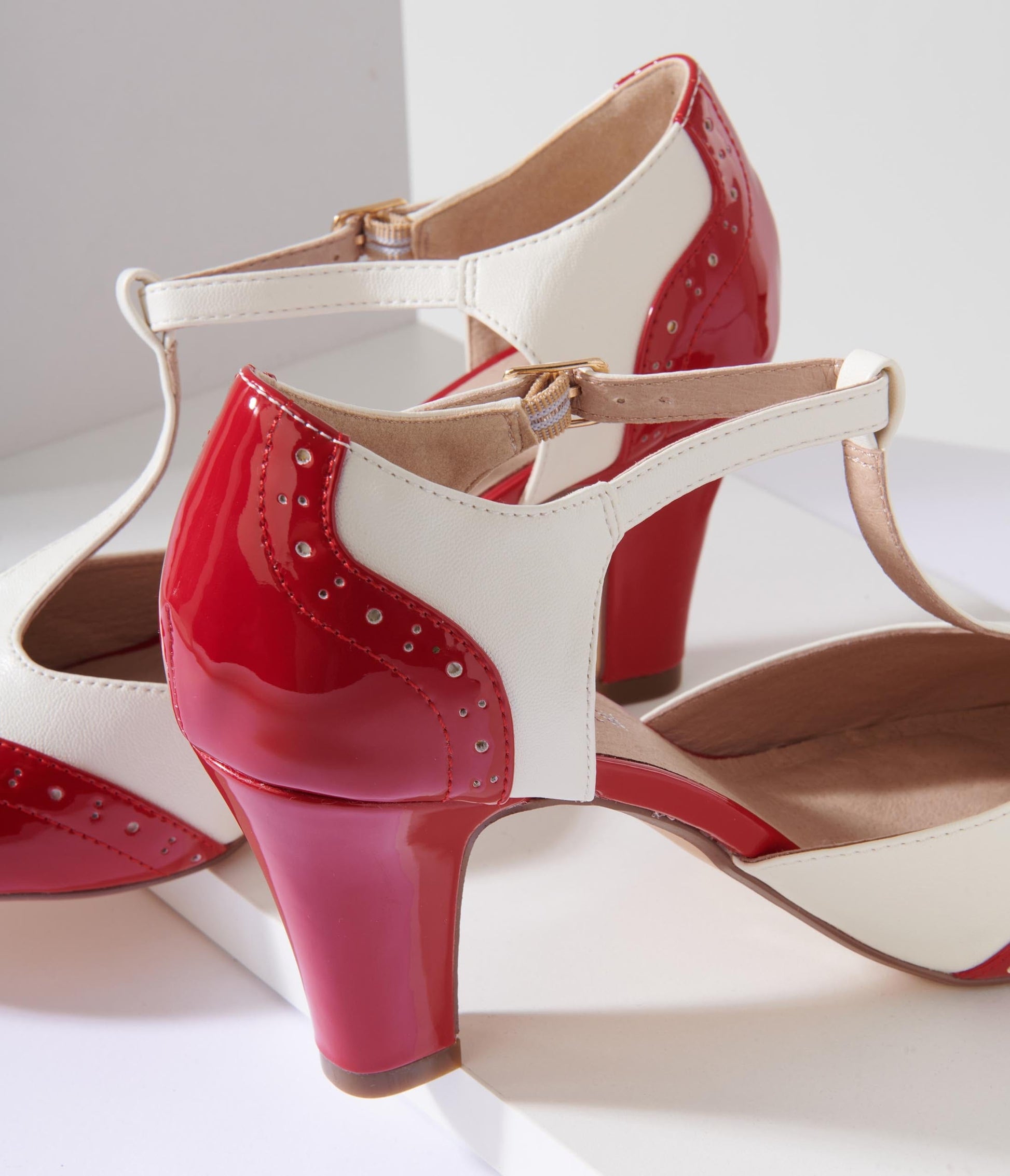 Red and Ivory Flapper T-Strap Heels
