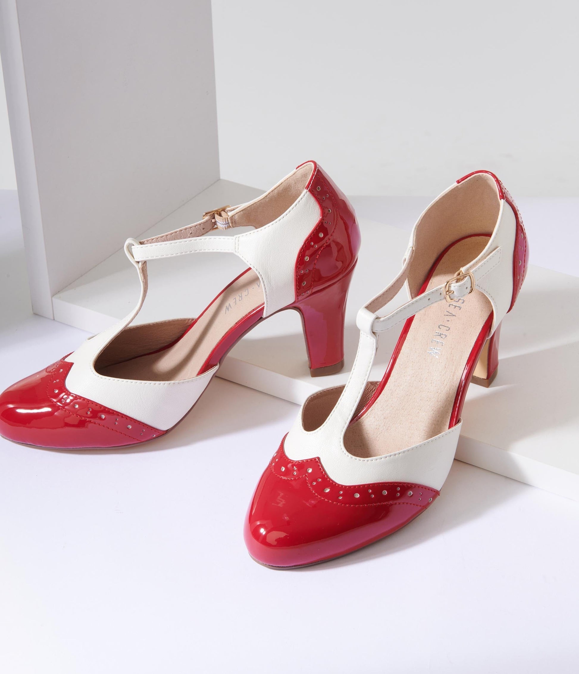 Red and Ivory Flapper T-Strap Heels