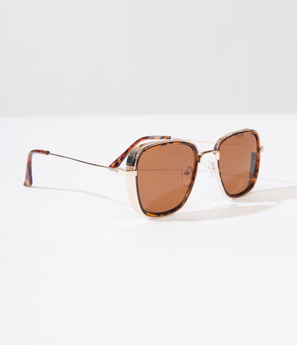 Gold & Tortoise Thick Frame Square Sunglasses