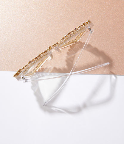 Clear Silver Rhinestone Cat Eye Sunglasses