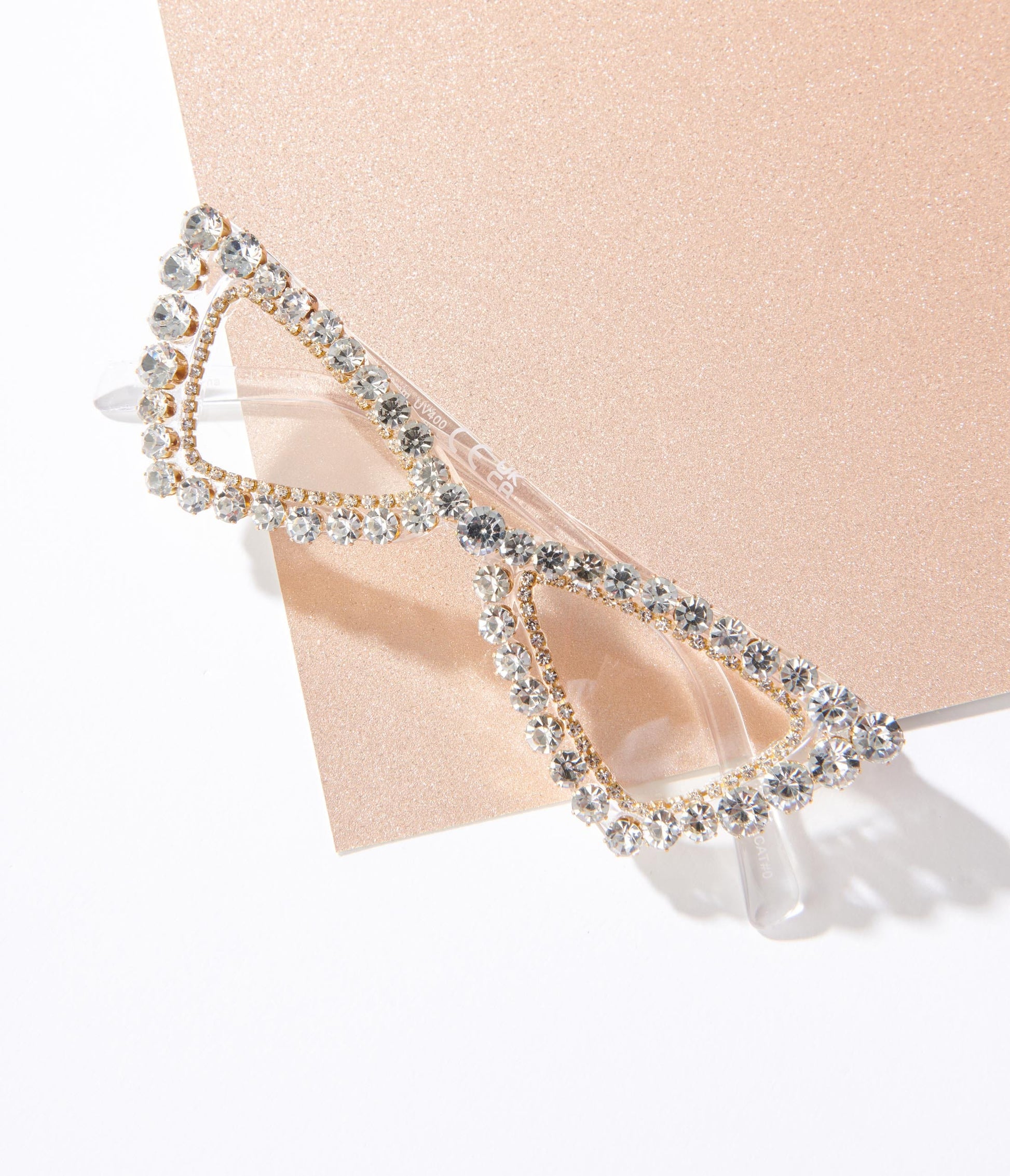Clear Silver Rhinestone Cat Eye Sunglasses