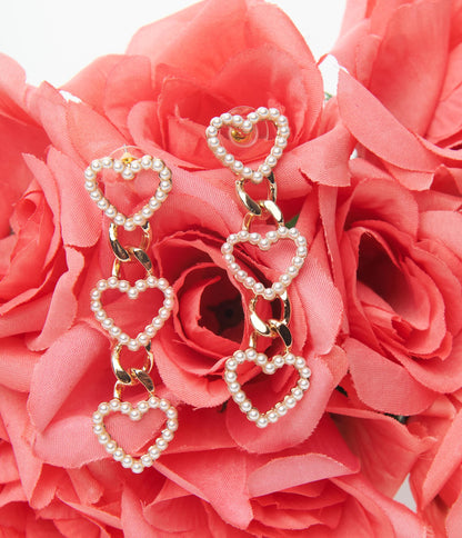 Pearl Heart Dangle Earrings