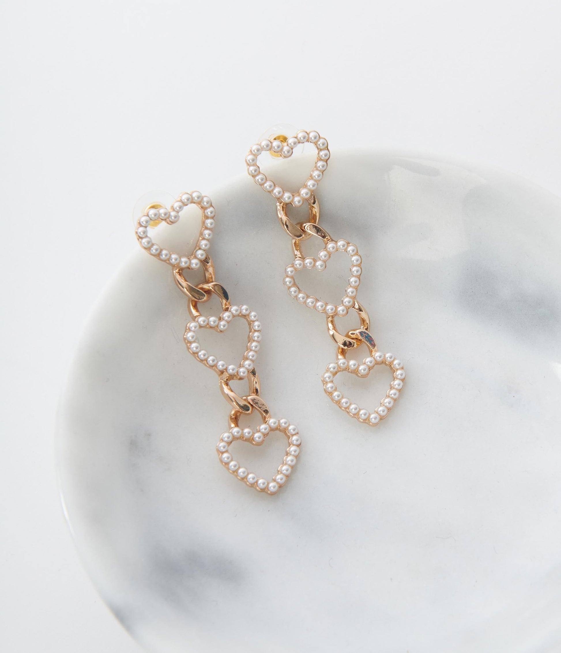 Pearl Heart Dangle Earrings