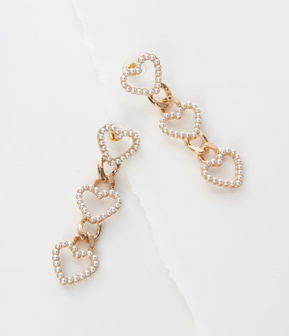 Pearl Heart Dangle Earrings