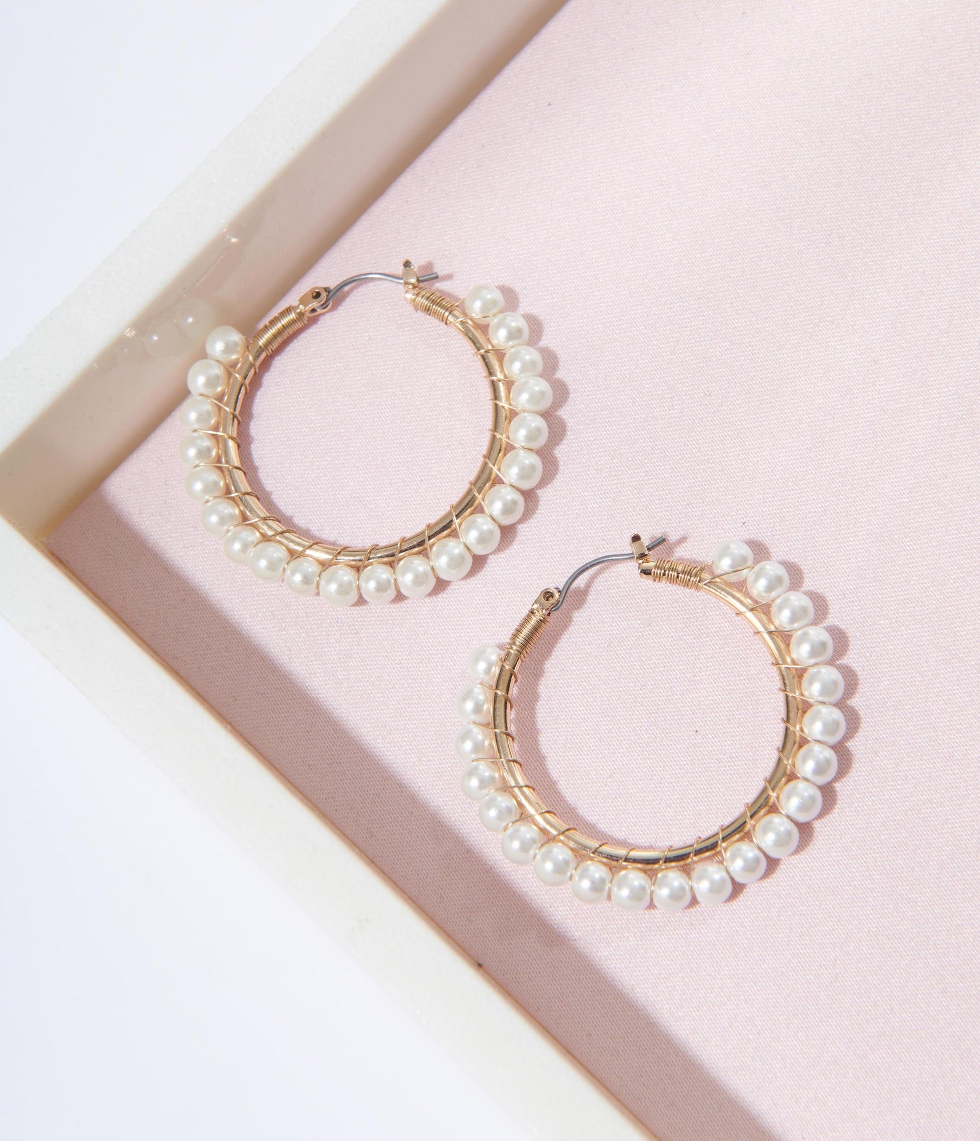 Gold & Pearl Spiraled Hoop Earrings