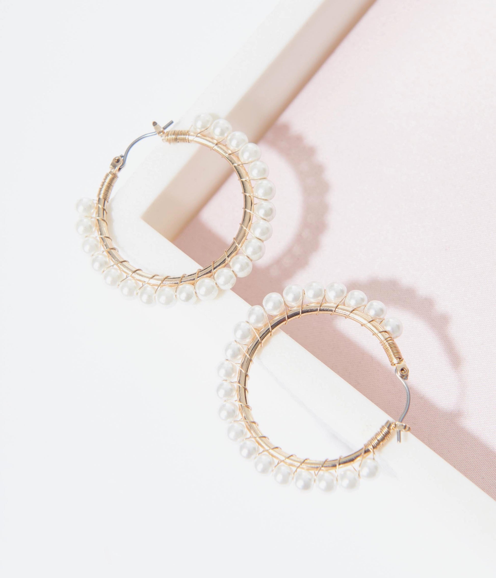 Gold & Pearl Spiraled Hoop Earrings