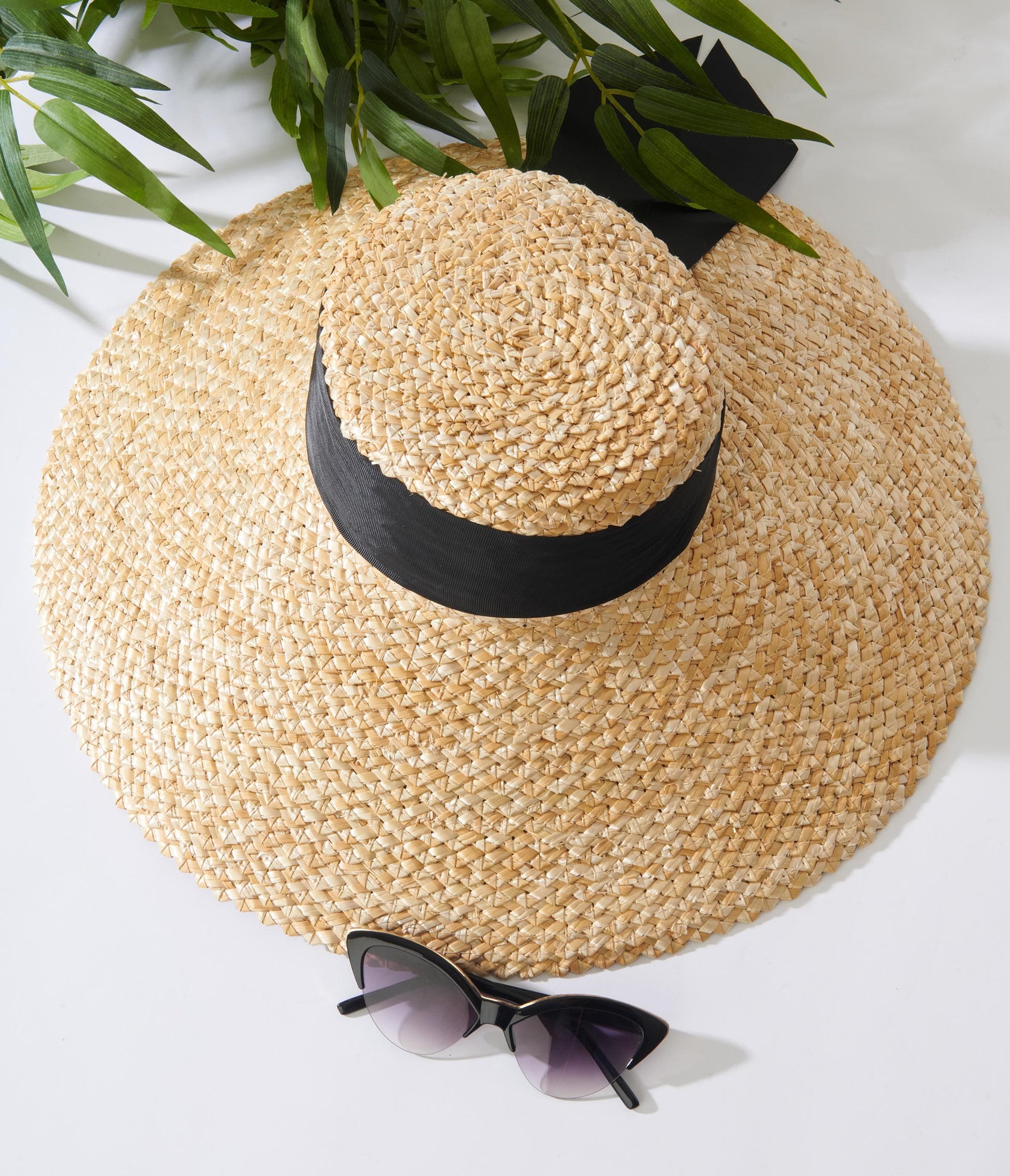Woven Straw Black Ribbon Sun Hat