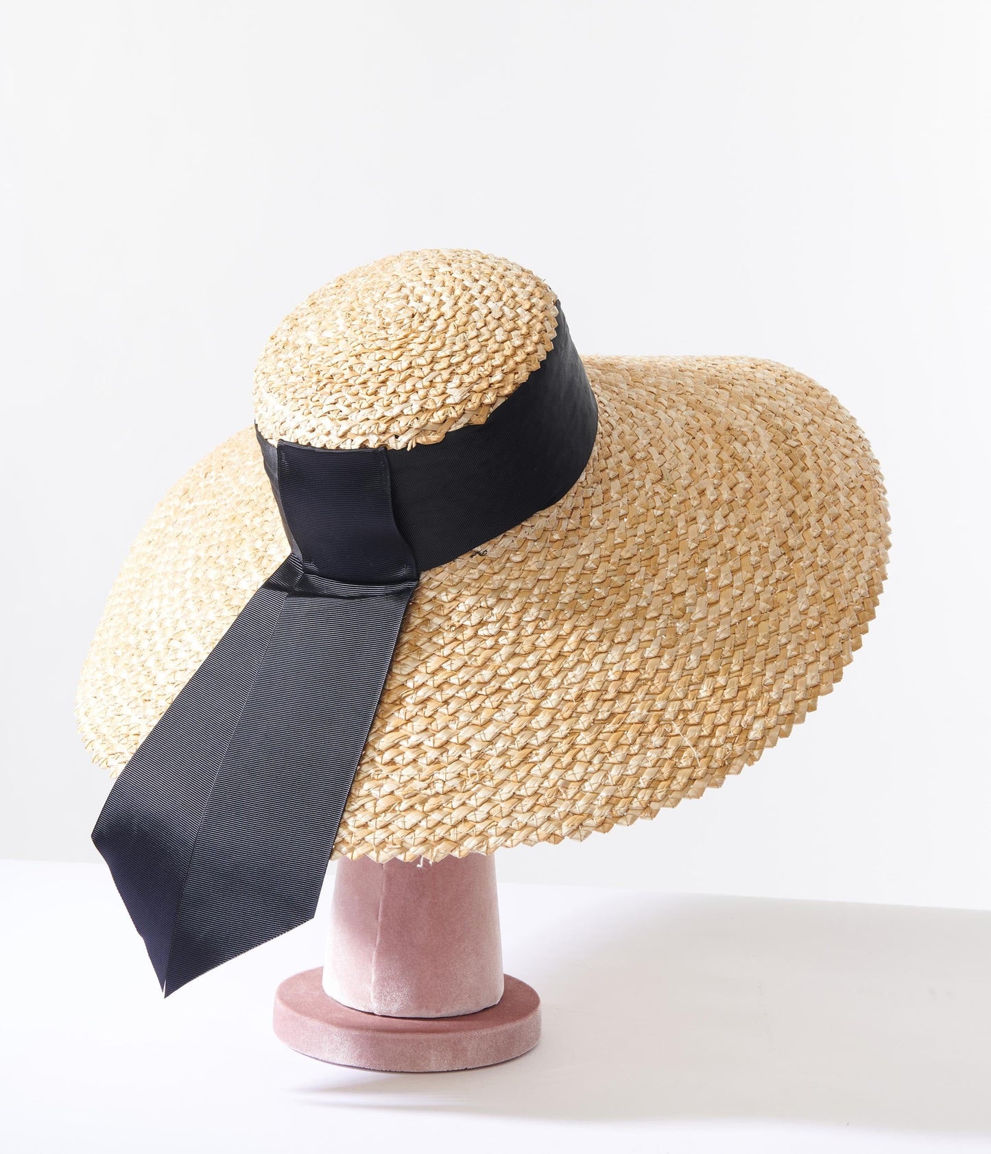 Woven Straw Black Ribbon Sun Hat