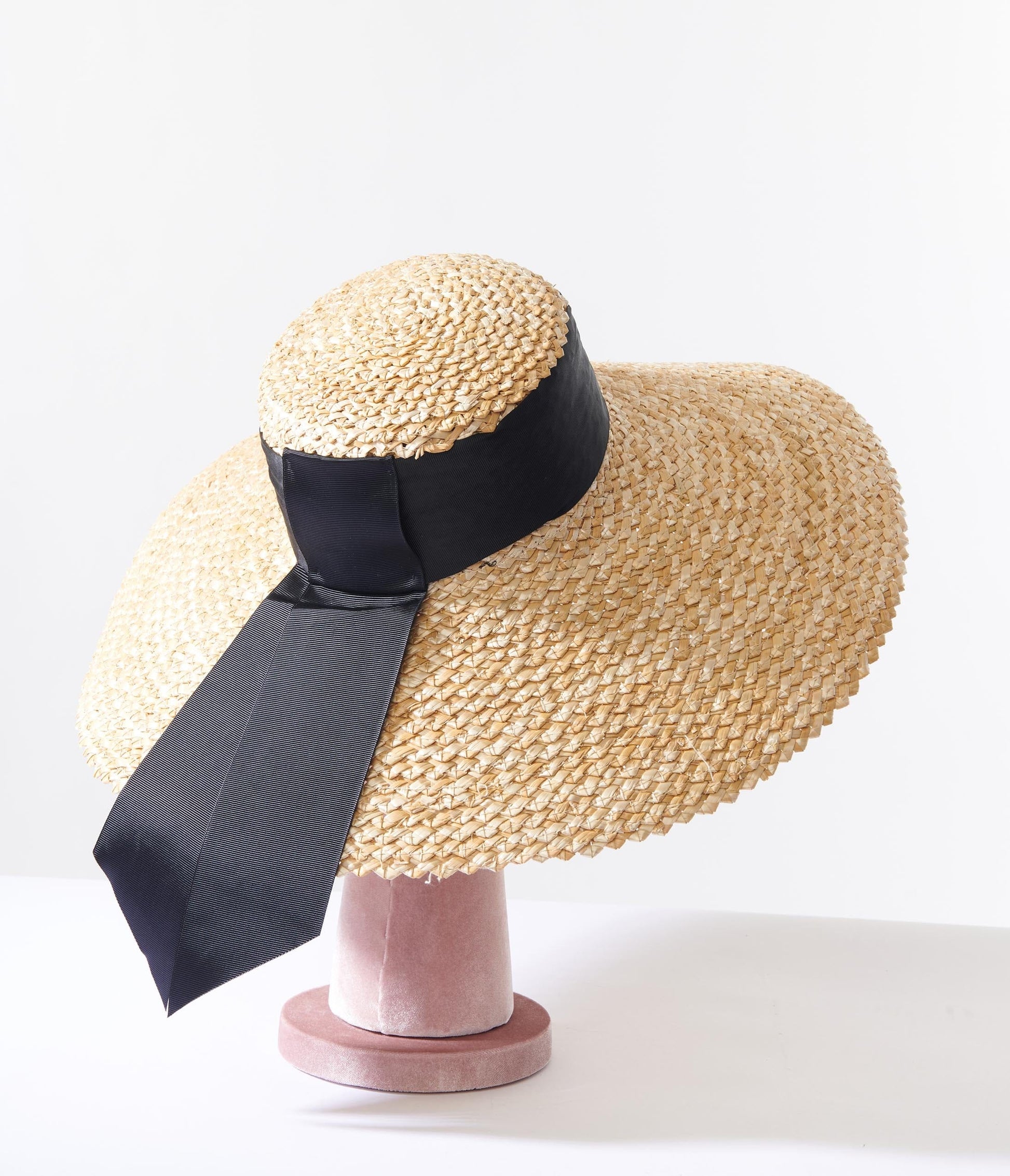 Woven Straw Black Ribbon Sun Hat