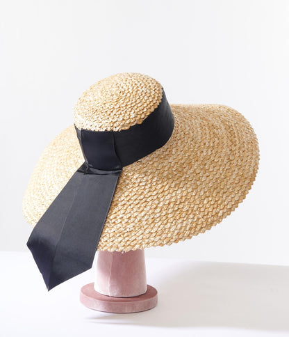 Woven Straw Black Ribbon Sun Hat