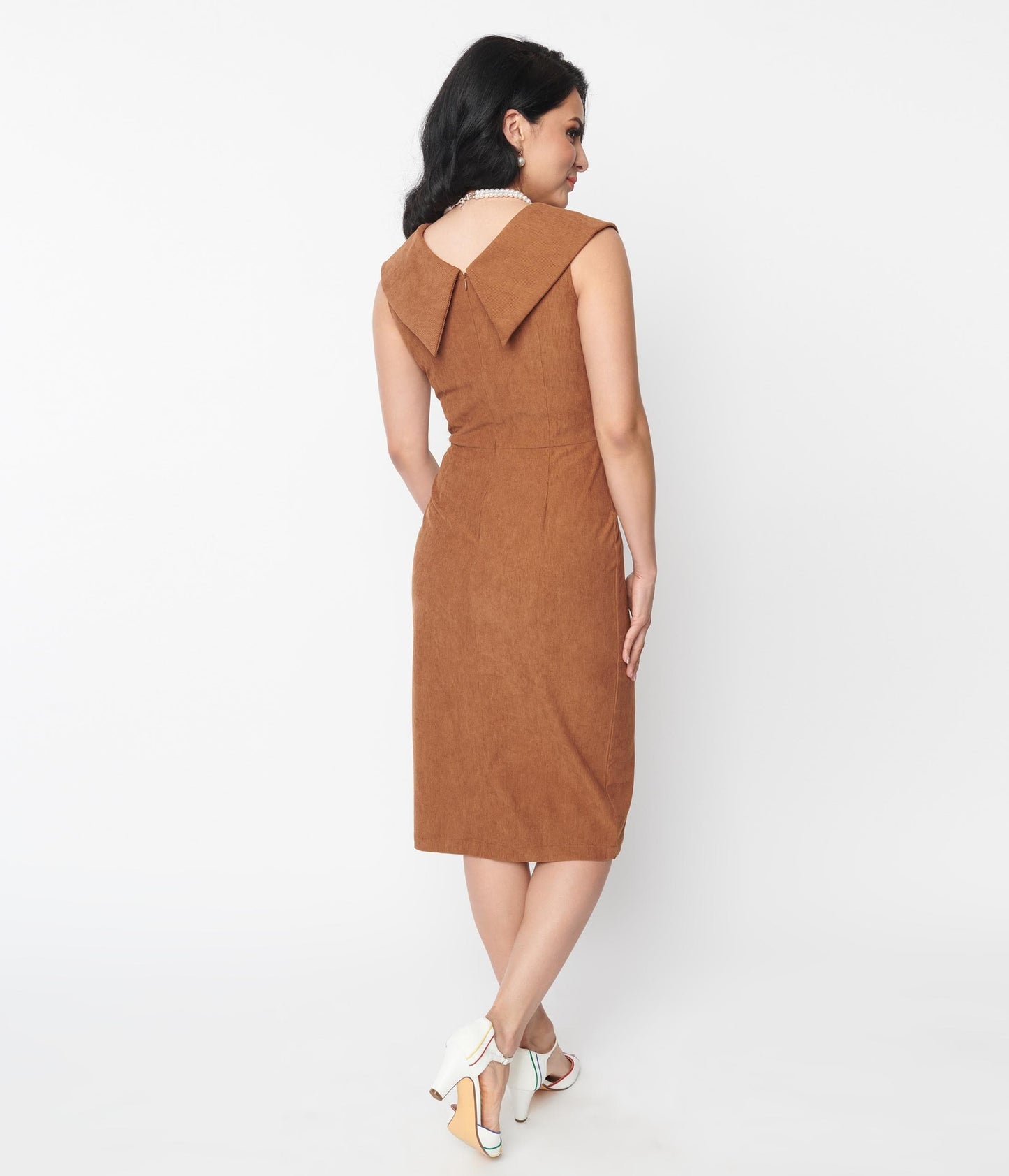 Brown Corduroy Midi Dress