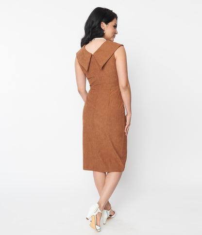 Brown Corduroy Midi Dress