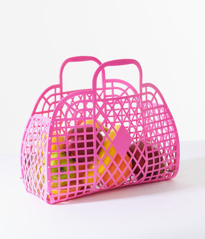 Large Hot Pink Retro Jelly Basket Bag