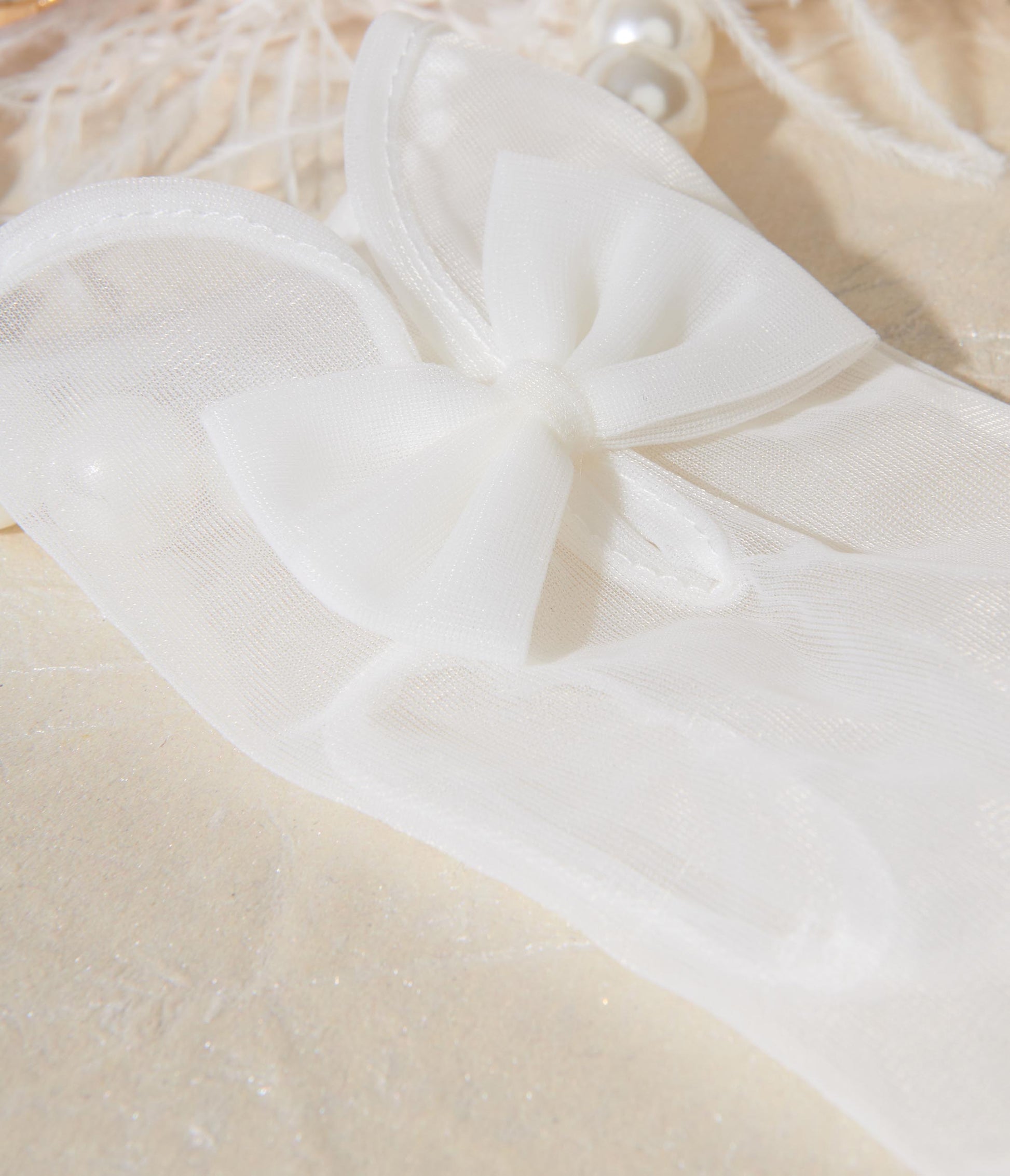Ivory Sheer Bow Gloves